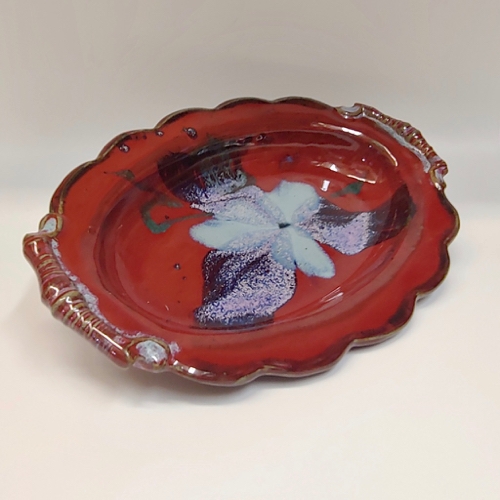 Click to view detail for #220810 Serving Dish 12x9 Red with Splash, Scalloped Edge $22